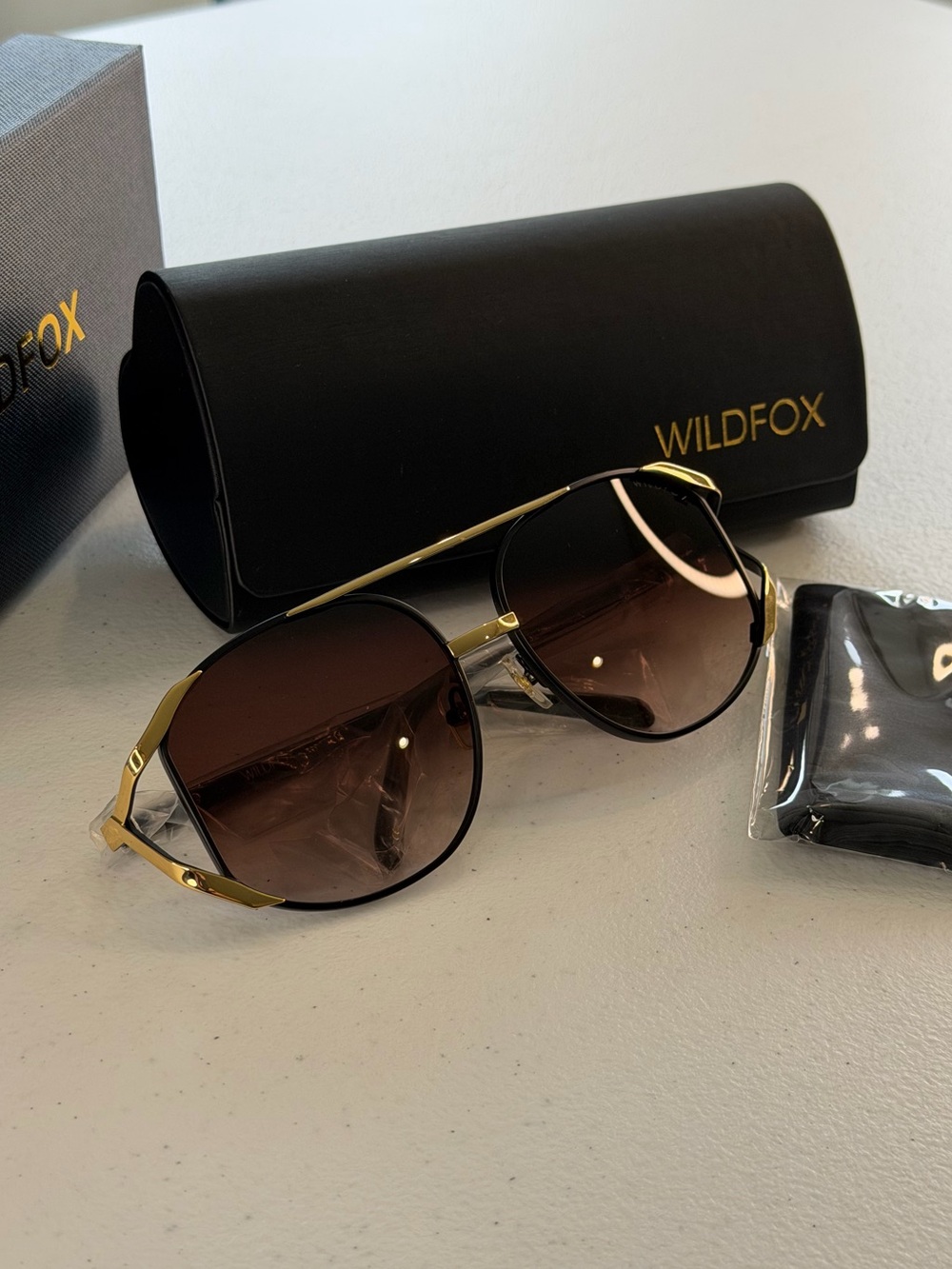 Wildfox Dynasty Oversized Aviator Black and Gold Sunglasses with Eyewear Case